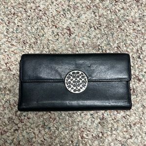 Coach Black Leather Wallet with Silver Medallion